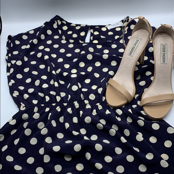 Navy blue/cream polka dot short sleeve blouse - Picture 1 of 6